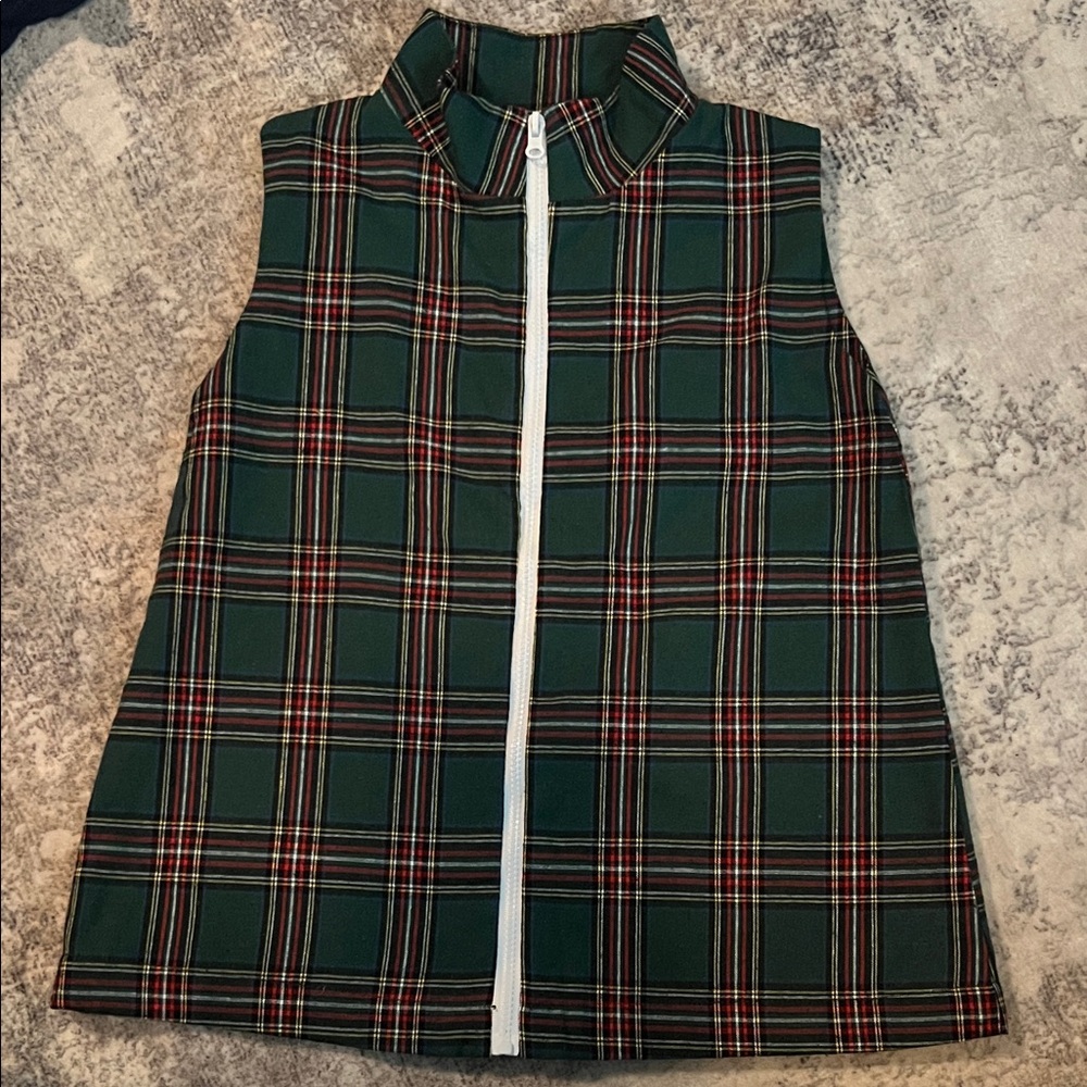 Green Plaid Sleeveless Vest